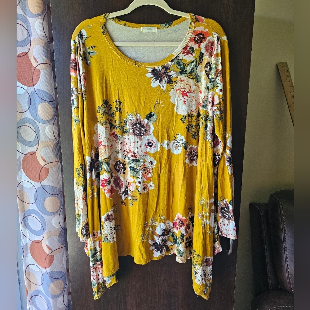 ODDY Mustard Floral Women's Long Sleeve Tunic